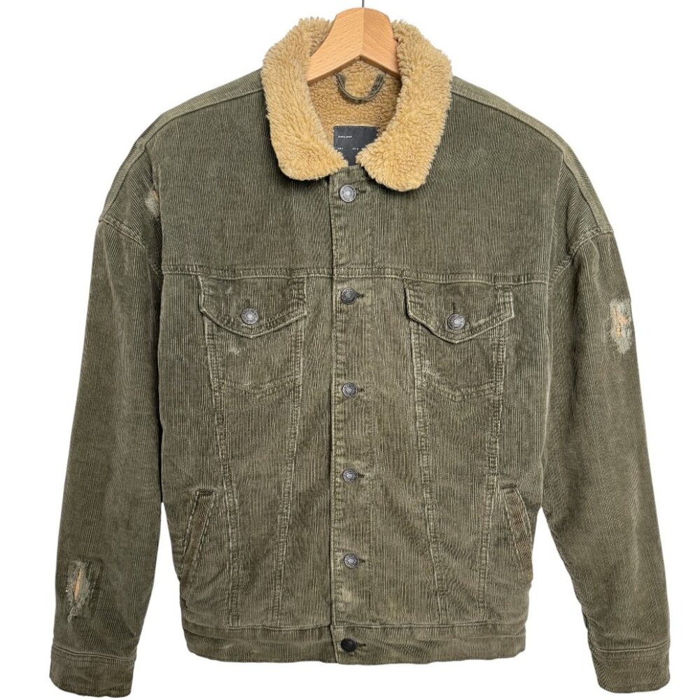 ZARA MAN BOMBER JACKET CHORE CORDUROY SHERPA STREETSTYLE CABINCORE COUNTRY MED
